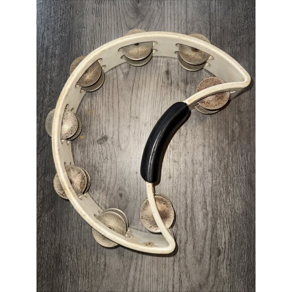 10" RhythmTech Ergonomic Tambourine White Plastic Nickel Jingles RUST USED - Picture 5 of 10